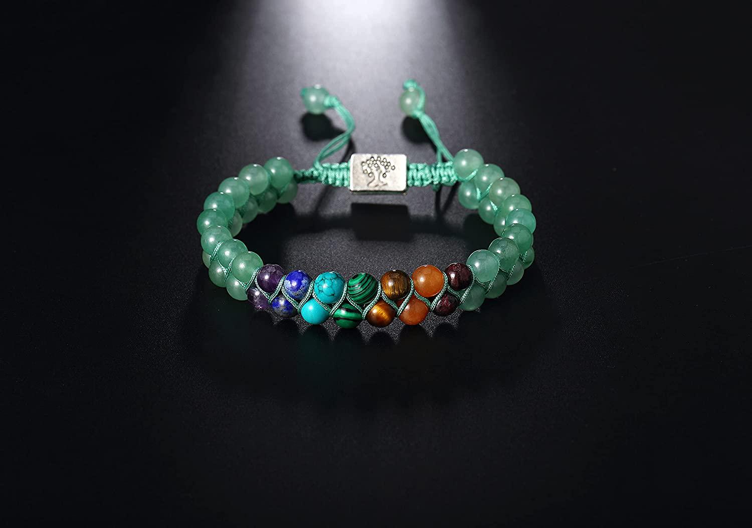 XIANNVXI 7 Chakra Stone Bead Yoga Meditation Bracelet Healing Crystal Double Layer Natural Gemstone Beaded Relax Anxiety Bracelets for Women Men